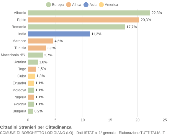 Grafico cittadinanza stranieri - Borghetto Lodigiano 2010