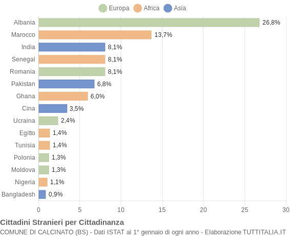 Grafico cittadinanza stranieri - Calcinato 2010