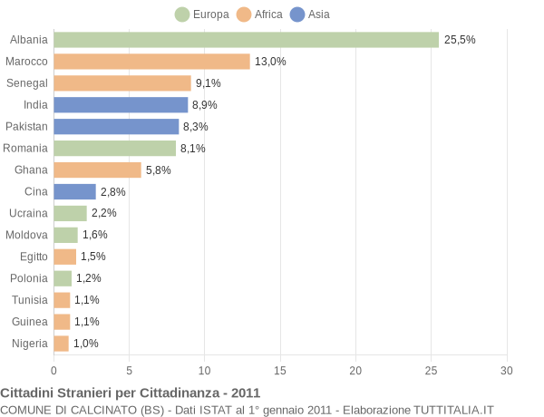 Grafico cittadinanza stranieri - Calcinato 2011