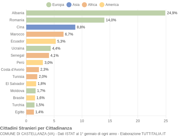 Grafico cittadinanza stranieri - Castellanza 2019