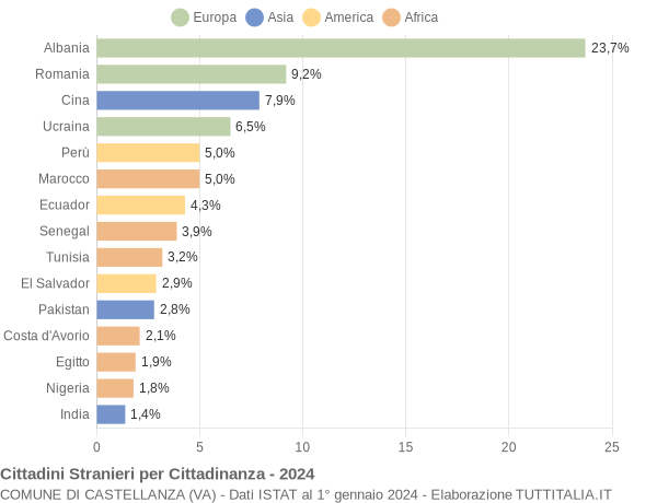 Grafico cittadinanza stranieri - Castellanza 2024