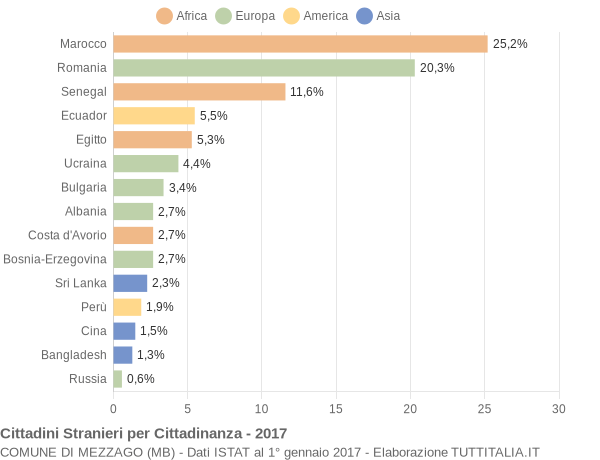 Grafico cittadinanza stranieri - Mezzago 2017