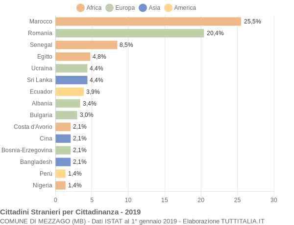 Grafico cittadinanza stranieri - Mezzago 2019