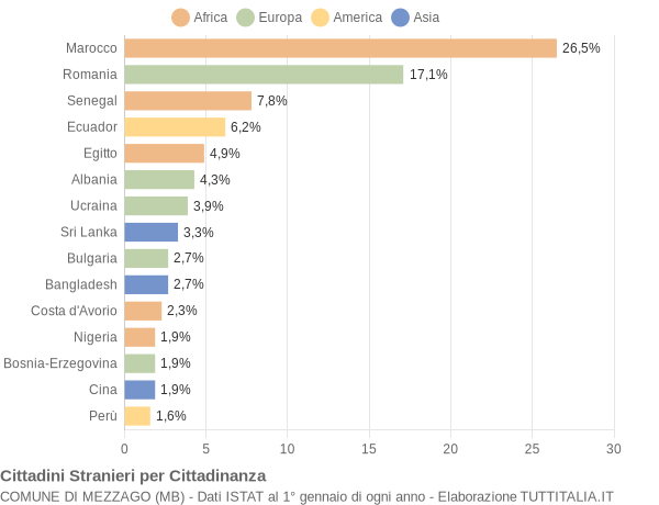 Grafico cittadinanza stranieri - Mezzago 2021