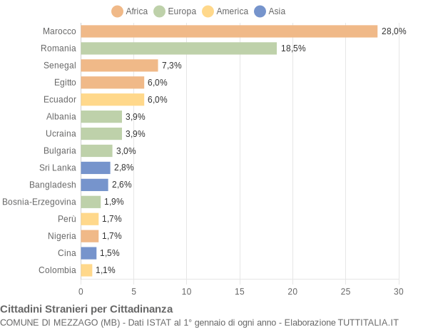 Grafico cittadinanza stranieri - Mezzago 2022