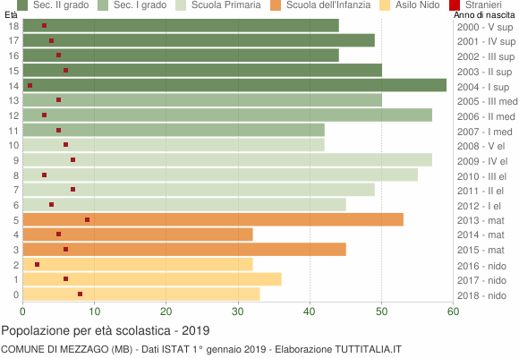 Grafico Popolazione in età scolastica - Mezzago 2019