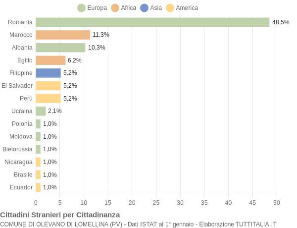 Grafico cittadinanza stranieri - Olevano di Lomellina 2018