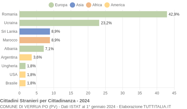 Grafico cittadinanza stranieri - Verrua Po 2024