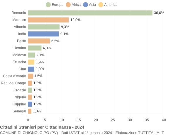 Grafico cittadinanza stranieri - Chignolo Po 2024