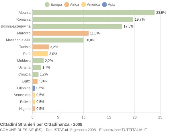 Grafico cittadinanza stranieri - Esine 2008