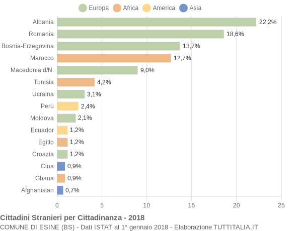 Grafico cittadinanza stranieri - Esine 2018