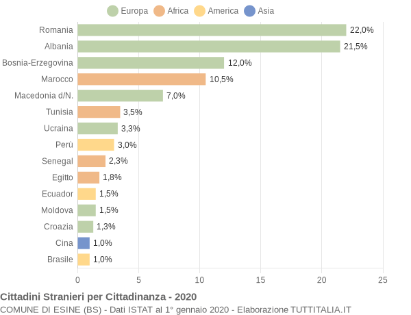 Grafico cittadinanza stranieri - Esine 2020