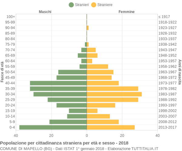 Grafico cittadini stranieri - Mapello 2018