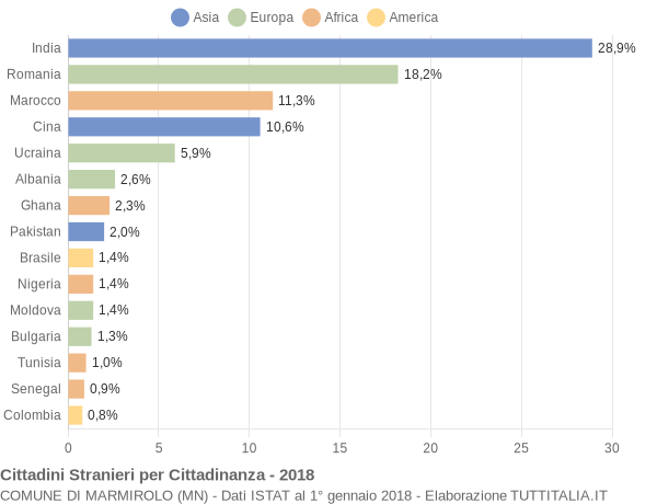 Grafico cittadinanza stranieri - Marmirolo 2018