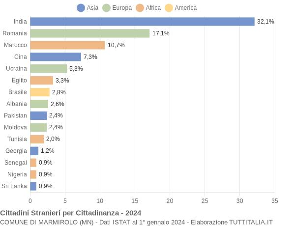 Grafico cittadinanza stranieri - Marmirolo 2024