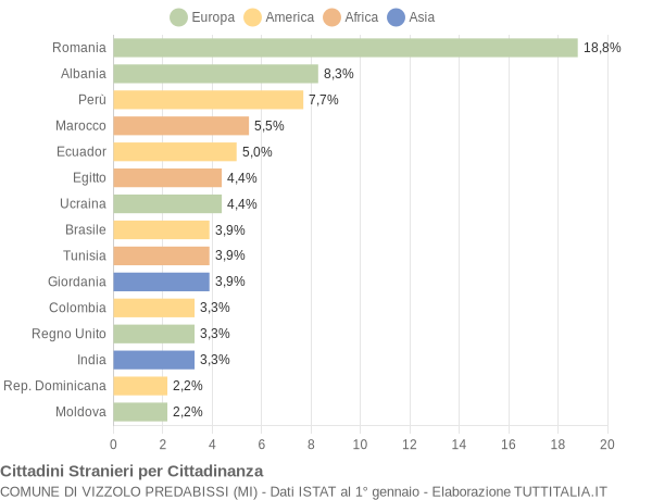 Grafico cittadinanza stranieri - Vizzolo Predabissi 2008