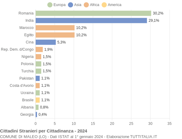 Grafico cittadinanza stranieri - Maleo 2024