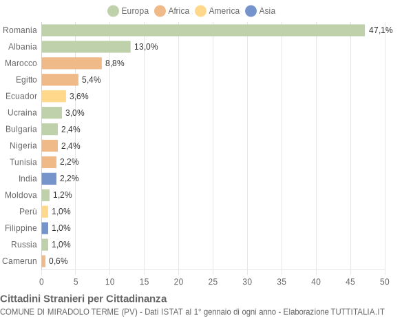 Grafico cittadinanza stranieri - Miradolo Terme 2016