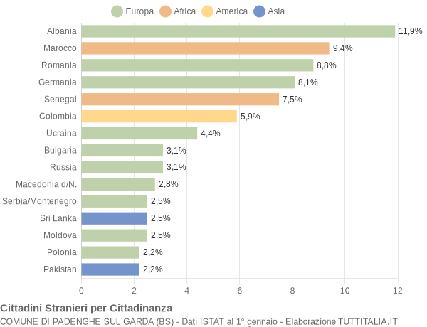 Grafico cittadinanza stranieri - Padenghe sul Garda 2005