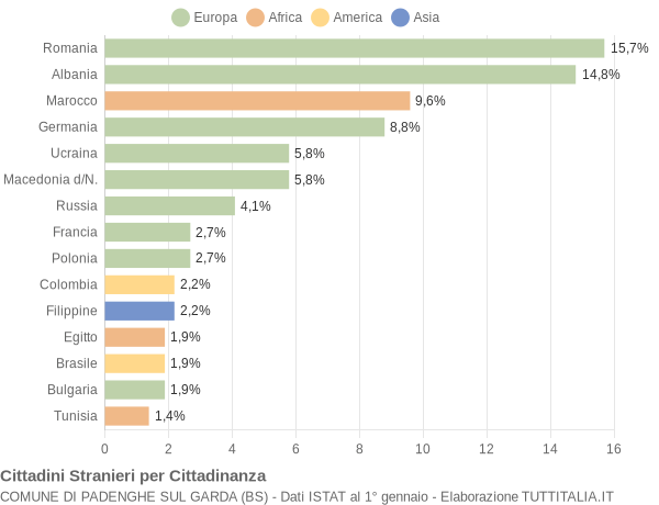 Grafico cittadinanza stranieri - Padenghe sul Garda 2008