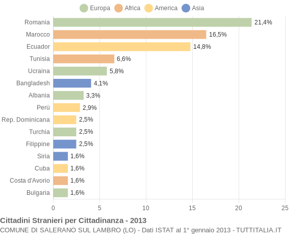 Grafico cittadinanza stranieri - Salerano sul Lambro 2013