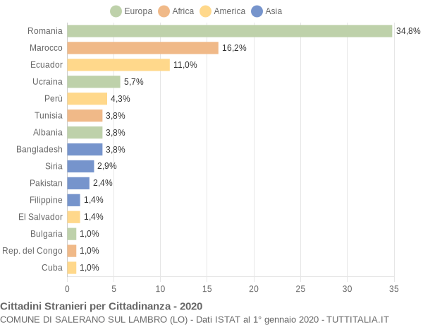 Grafico cittadinanza stranieri - Salerano sul Lambro 2020