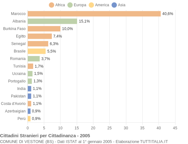 Grafico cittadinanza stranieri - Vestone 2005