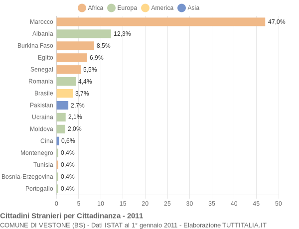 Grafico cittadinanza stranieri - Vestone 2011