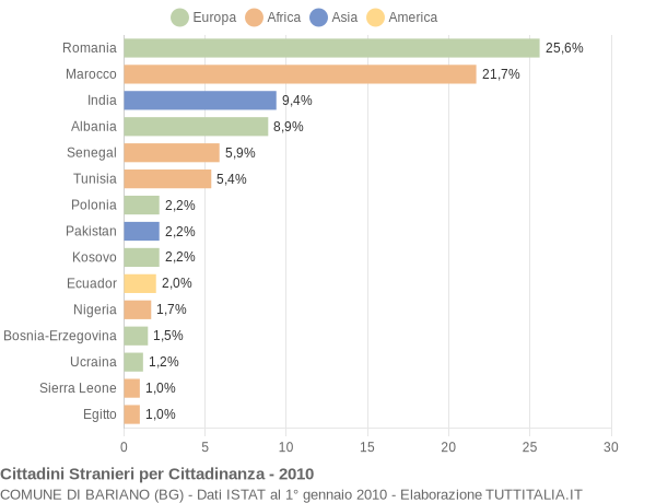 Grafico cittadinanza stranieri - Bariano 2010