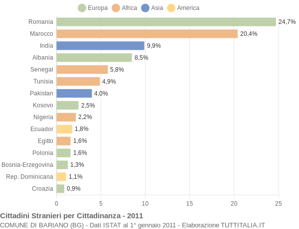 Grafico cittadinanza stranieri - Bariano 2011