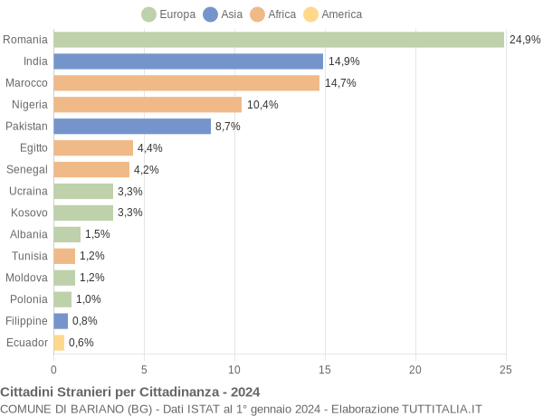 Grafico cittadinanza stranieri - Bariano 2024