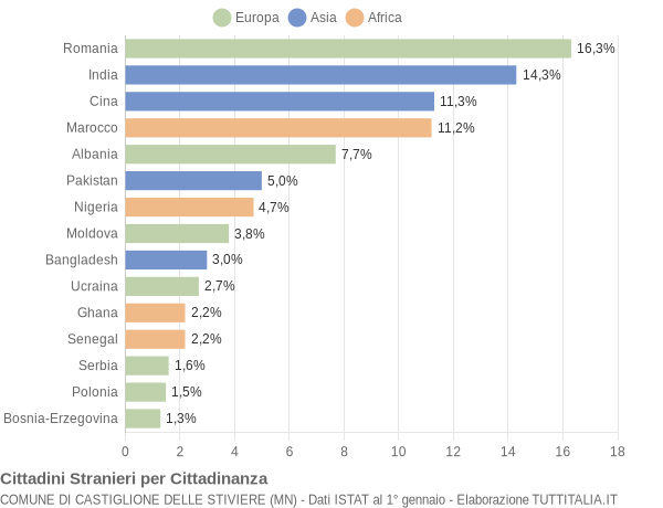 Grafico cittadinanza stranieri - Castiglione delle Stiviere 2018