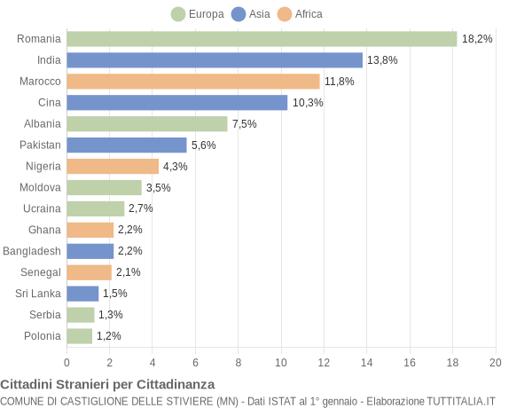 Grafico cittadinanza stranieri - Castiglione delle Stiviere 2021