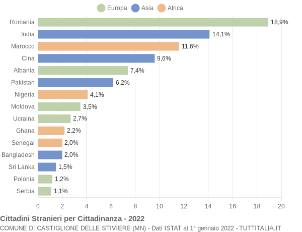 Grafico cittadinanza stranieri - Castiglione delle Stiviere 2022