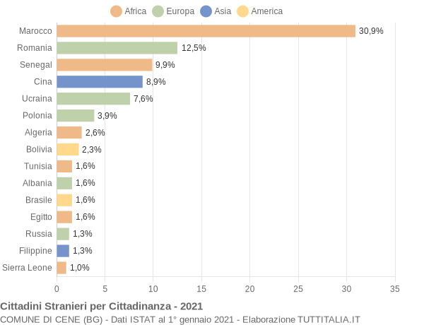 Grafico cittadinanza stranieri - Cene 2021