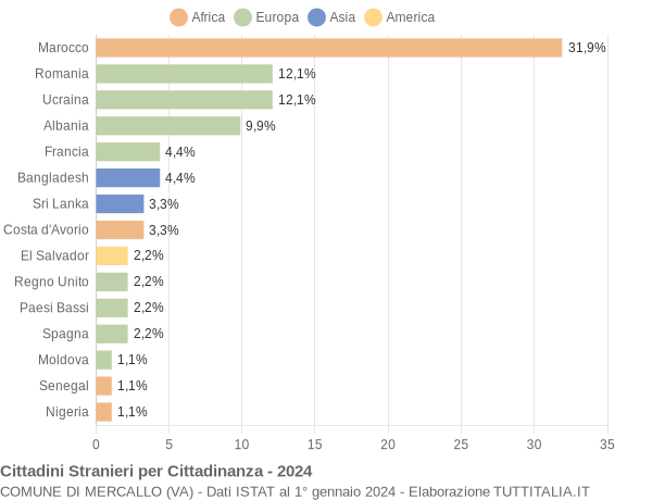 Grafico cittadinanza stranieri - Mercallo 2024