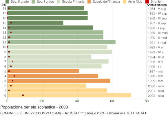 Grafico Popolazione in età scolastica - Vermezzo con Zelo 2003