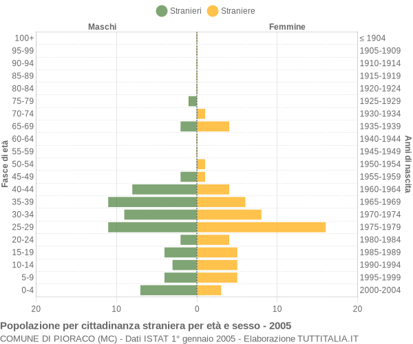 Grafico cittadini stranieri - Pioraco 2005