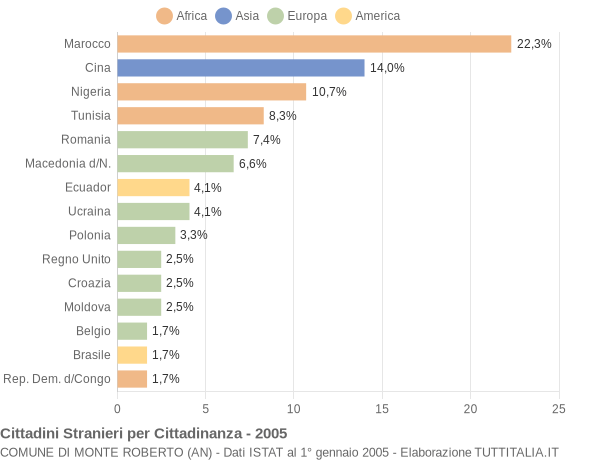 Grafico cittadinanza stranieri - Monte Roberto 2005