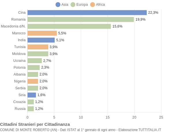 Grafico cittadinanza stranieri - Monte Roberto 2019