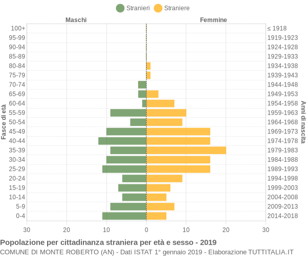 Grafico cittadini stranieri - Monte Roberto 2019