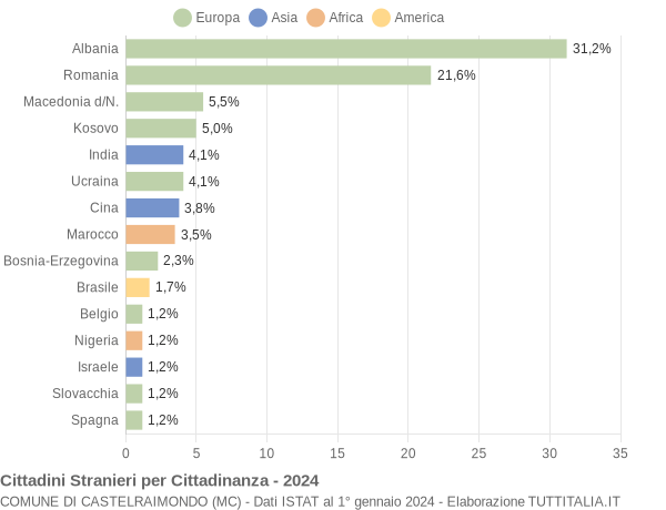 Grafico cittadinanza stranieri - Castelraimondo 2024