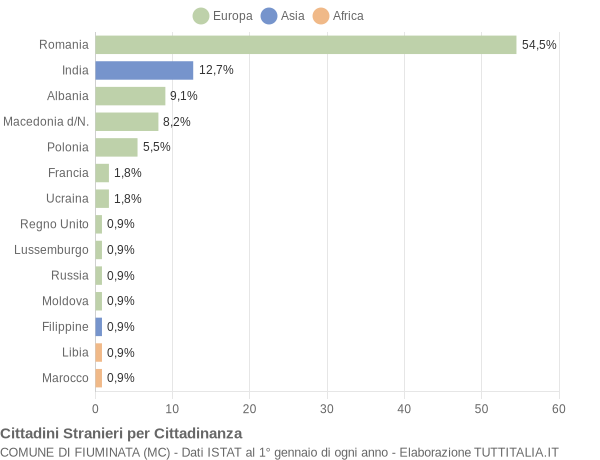 Grafico cittadinanza stranieri - Fiuminata 2021