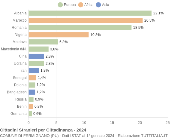 Grafico cittadinanza stranieri - Fermignano 2024