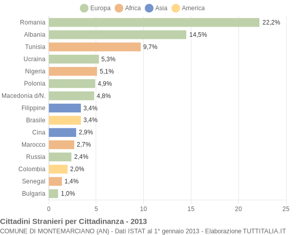 Grafico cittadinanza stranieri - Montemarciano 2013