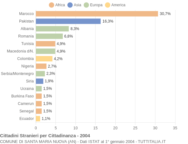 Grafico cittadinanza stranieri - Santa Maria Nuova 2004