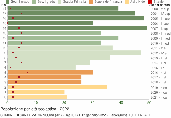 Grafico Popolazione in età scolastica - Santa Maria Nuova 2022