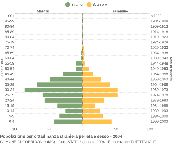 Grafico cittadini stranieri - Corridonia 2004