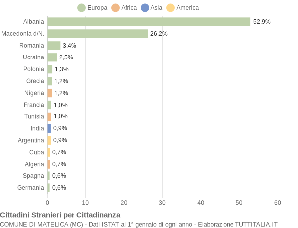 Grafico cittadinanza stranieri - Matelica 2005