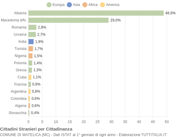 Grafico cittadinanza stranieri - Matelica 2006
